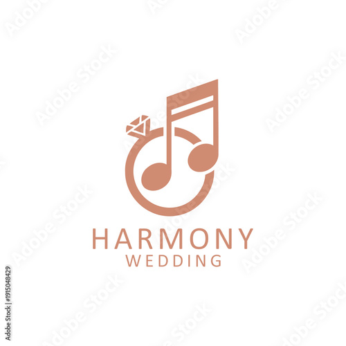 Musical note with diamond ring for marriage organizer logo Harmony Wedding