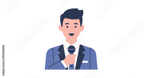 Confident Male Business Presenter Speeching with Microphone
