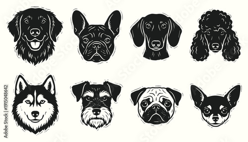 Popular Dog Breeds Icons - Golden, Husky, Pug, Dachshund, Frenchie