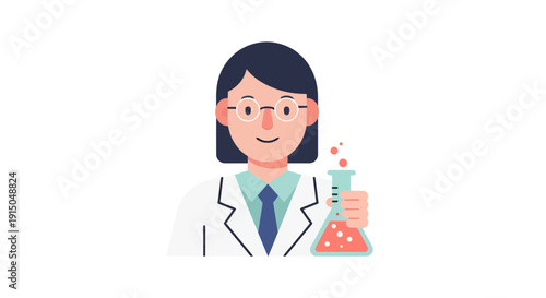 Female Scientist Holding Laboratory Flask in Laboratory Setting