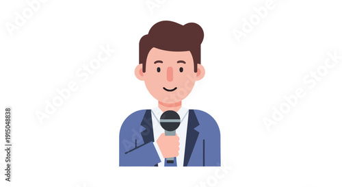 Male News Reporter Holding Microphone in Video Interview