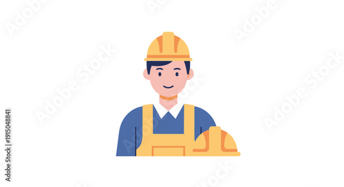 Construction Worker Wearing Safety Helmet and Vest