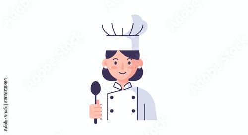 Happy Female Chef Cooking Holding Spoon in Kitchen