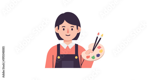 Smiling Female Artist Holding Paint Palette and Brush