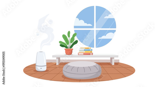 Humidifier in a Cozy Room with Plant and Window.