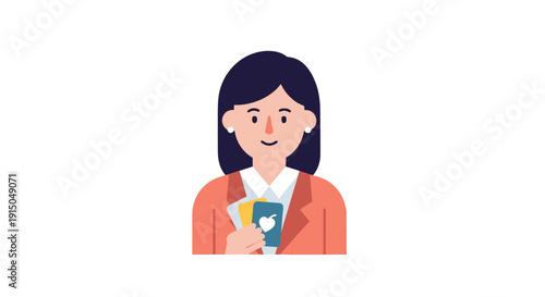 Female character using smartphone with social media app