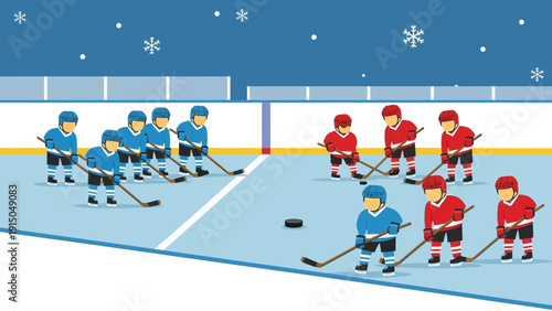 Ice Hockey Game with Two Teams Playing on a Rink.