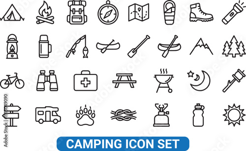 Camping Icon Set Vector Illustration Outdoor Adventure Activities Flat Design