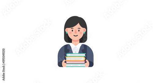 Young Female Student Holding Stack of Books, Educational Concept