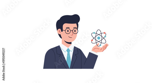 Businessman Holding Atomic Model for Scientific Innovation