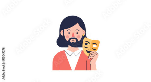 Person Holding Comedy Mask Expressing Emotions