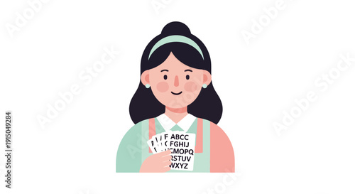 Young Girl Smiling Holding Eye Chart in a Bright Environment