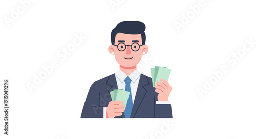 Businessman Holding Cash Notes in Formal Attire