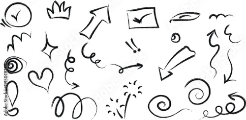 A collection of hand drawn doodle arrows and shapes for creative design