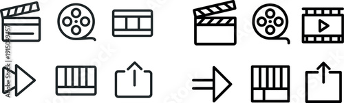 Various film production elements such as a clapperboard, film reel, and editing tools are showcased. These tools represent the different stages in creating a movie.
