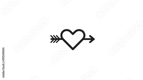 A black line drawing featuring a heart pierced with an arrow, on a plain white background