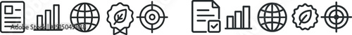 Icons illustrate various themes including data analysis, global connectivity, environmental quality, and targeted approaches in reporting. Symbols represent a comprehensive overview of current trends.
