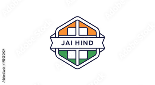 Jai Hind Emblem with National Colors of India in Badge Style
