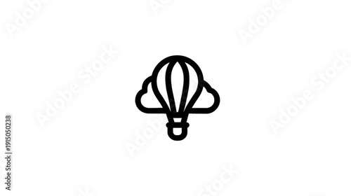 Simplified graphic of a hot air balloon with clouds, rendered in black on a white background