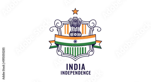 India Independence Emblem with National Colors and Star