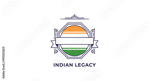 Indian Legacy Emblem with Tricolor Colors and Traditional Design