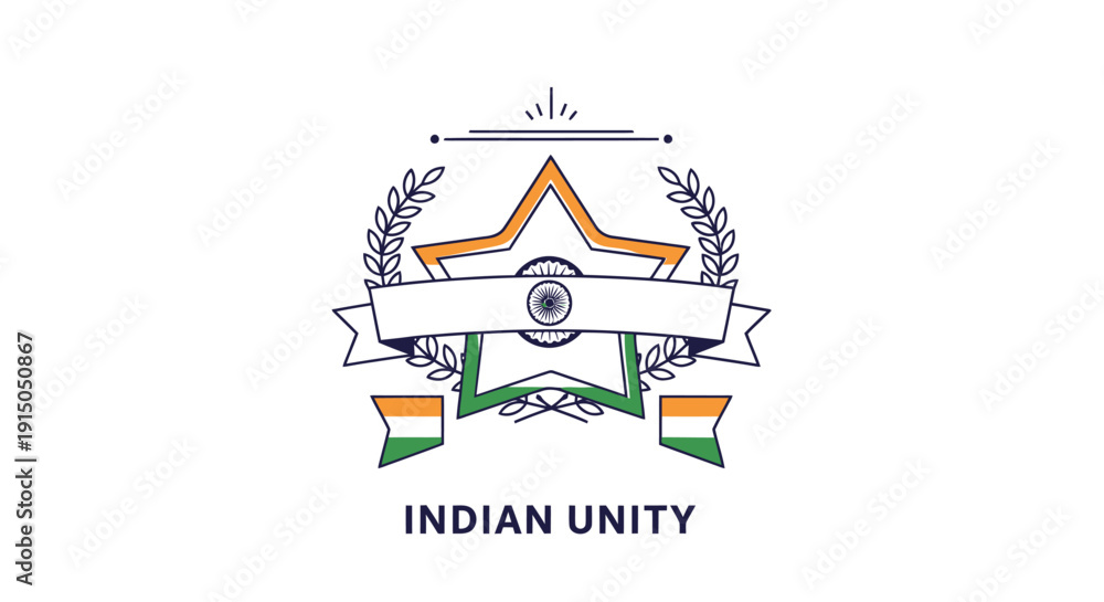 Naklejka premium Indian Unity Emblem with National Flag and Star Illustration