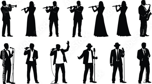 Mega collection of black silhouettes featuring standing children pointing women people sitting on ground walking couples and various tree species isolated on white background se