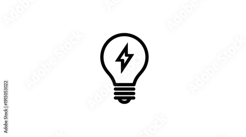A minimalist illustration of a lightbulb with a lightning bolt inside on a white background