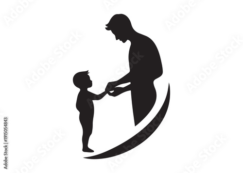 father's with children logo silhouette vector, fatherhood silhouette vector illustration, father and son logo silhouette, happy fathers day logo vector silhouette on white background
