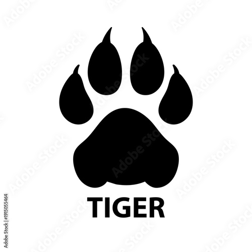 Black tiger paw print isolated on white background. Big cat. Wild animal footprint for wildlife design, nature poster, conservation project, logo.