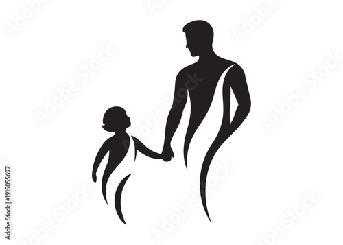 father's with children logo silhouette vector, fatherhood silhouette vector illustration, father and son logo silhouette, happy fathers day logo vector silhouette on white background