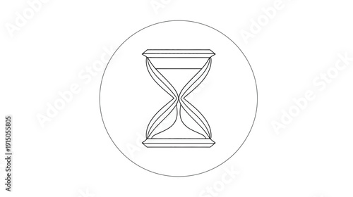 An hourglass figure is shown in a circle, created using simple lines on a white background