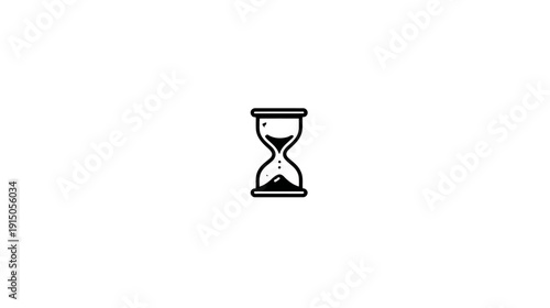 A simple, black hourglass icon set against a clean, white background, conveying the concept of time