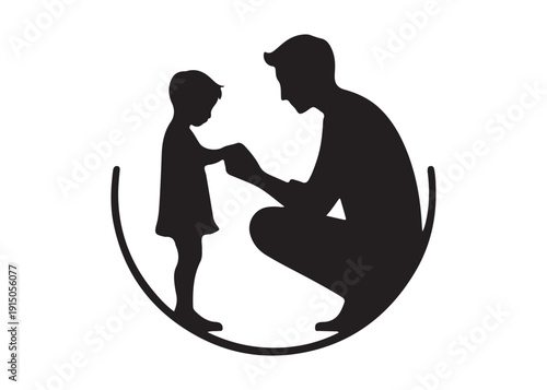 father's with children logo silhouette vector, fatherhood silhouette vector illustration, father and son logo silhouette, happy fathers day logo vector silhouette on white background