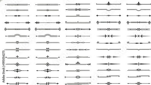 Collection of decorative black horizontal dividers and ornaments, perfect for elegant page design and text separation.