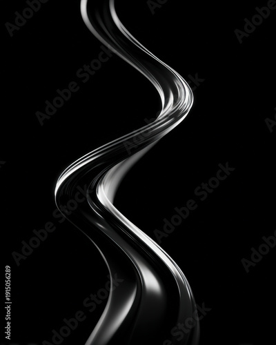 Wallpaper Mural Twisting metallic ribbon form with smooth ripples and crisp reflective edges on dark Torontodigital.ca