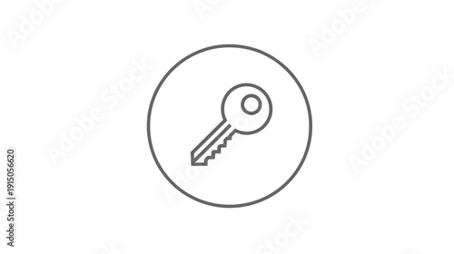 A simple outline of a key enclosed within a circle against a white background