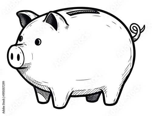 Detailed sketch of a traditional piggy bank representing financial security and smart savings, suitable for business presentations, personal finance education, and banking advertisements.