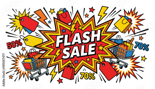 Explosive Flash Sale Event with Discounts and Shopping Bags