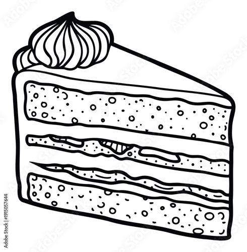 Appetizing multilayered cake slice with creamy frosting for sweet dessert menus confectionery shop advertising and indulgent food blog promotions