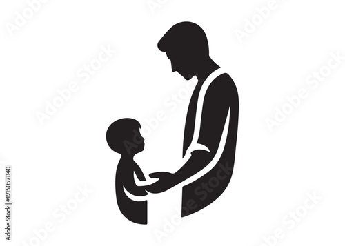 father's with children logo silhouette vector, fatherhood silhouette vector illustration, father and son logo silhouette, happy fathers day logo vector silhouette on white background