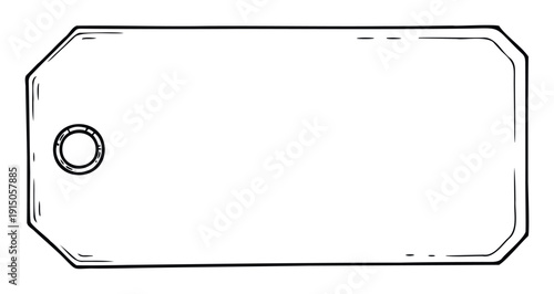 A hand drawn blank tag or label with a reinforced hole, perfect for pricing, identification, and message display in retail, crafts, and organizational projects.
