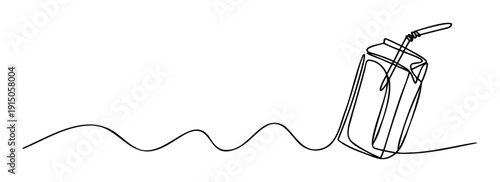 A sleek continuous line drawing of a beverage carton with a straw, perfect for modern branding, packaging design, or refreshing food and drink promotions