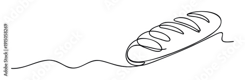 Minimalist continuous line drawing of a traditional baguette style bread, perfect for bakery logos, food industry branding, or culinary related graphic projects and web content