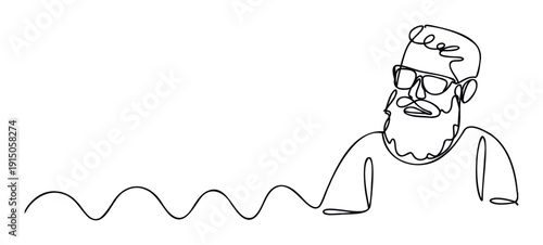 One line drawing of a bearded man wearing spectacles providing a contemporary visual for graphic design corporate presentations and personal blogs