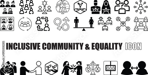 Inclusive Community & Equality Icon Set Diversity, Representation, Multicultural Vector Symbols.