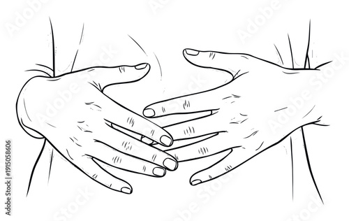 Outline drawing of two hands gently placed around a central area, symbolizing pregnancy, maternal care, or compassionate support for health and family themes.