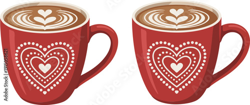 Romantic Coffee Cup with Heart Latte Outline Icon Set Valentine Café Theme