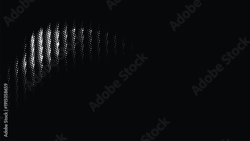 Abstract white dots forming a curved pattern on a black background illustration