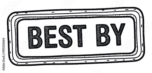 Handdrawn best by stamp for indicating product freshness, expiration dates, and quality assurance on packaging or promotional materials
